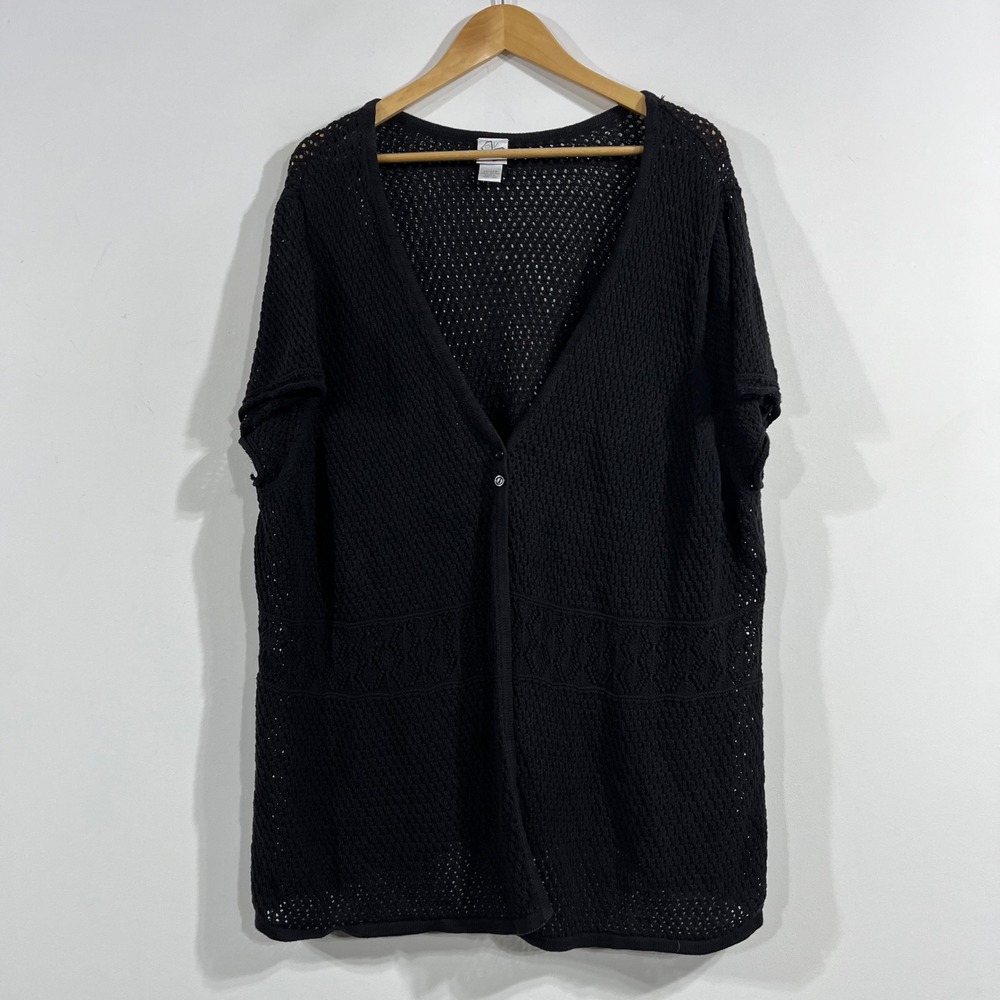 Whimsigoth Fairy Grunge Boho Black Crochet Knit Cardigan Sweater 30 32W Cotton